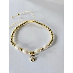 Stainless Steel Gold Faux Pearl Initial G Letter Bracelet New